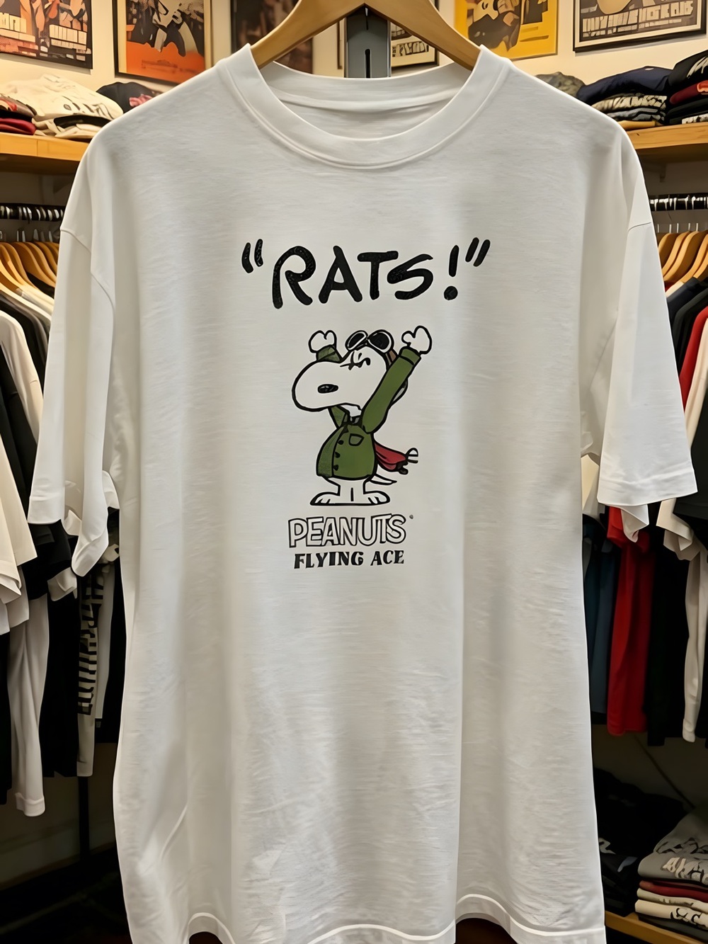 Aged Peanuts Flying Ace Rats! Washed T-Shirt White